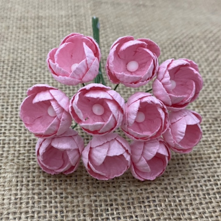 50 BABY PINK MULBERRY PAPER BUTTERCUPS - Click Image to Close